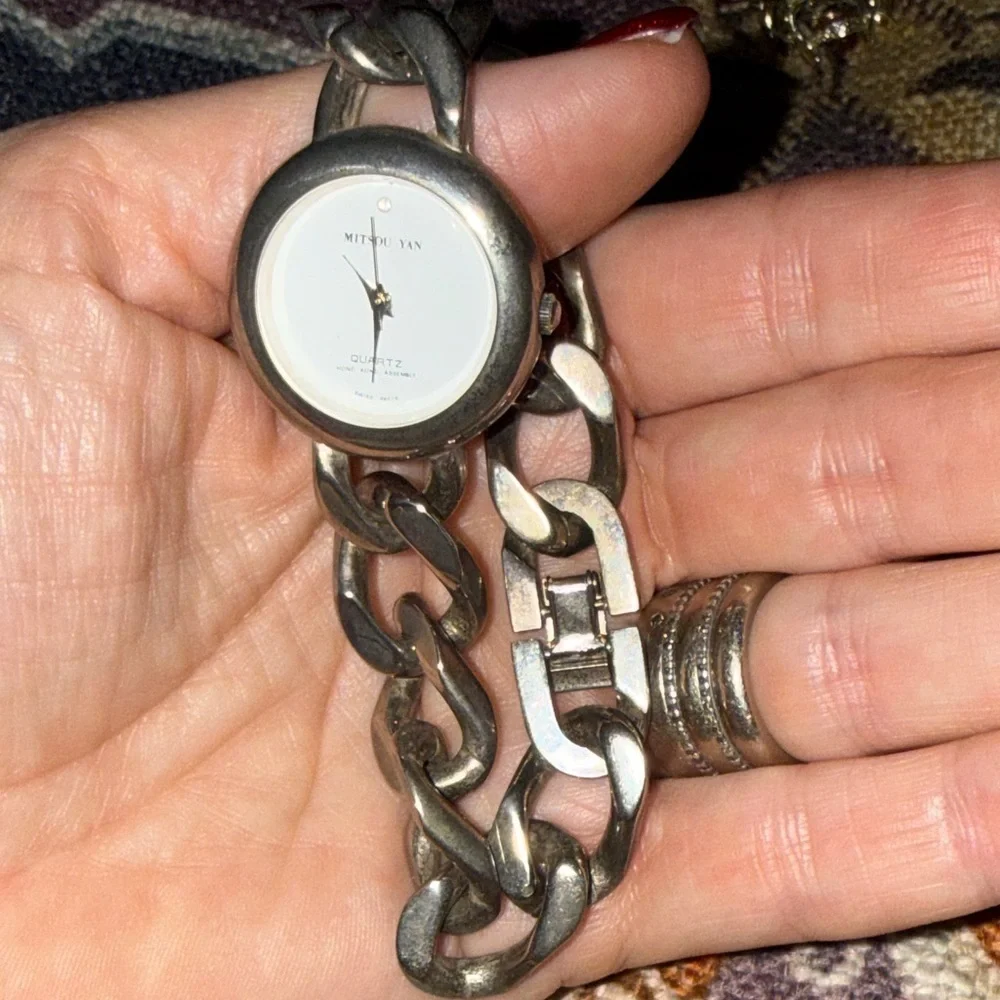 Silver Women's Watch Mitzou Yan vintage 80’s silver chunky chain ⛓️‍💥